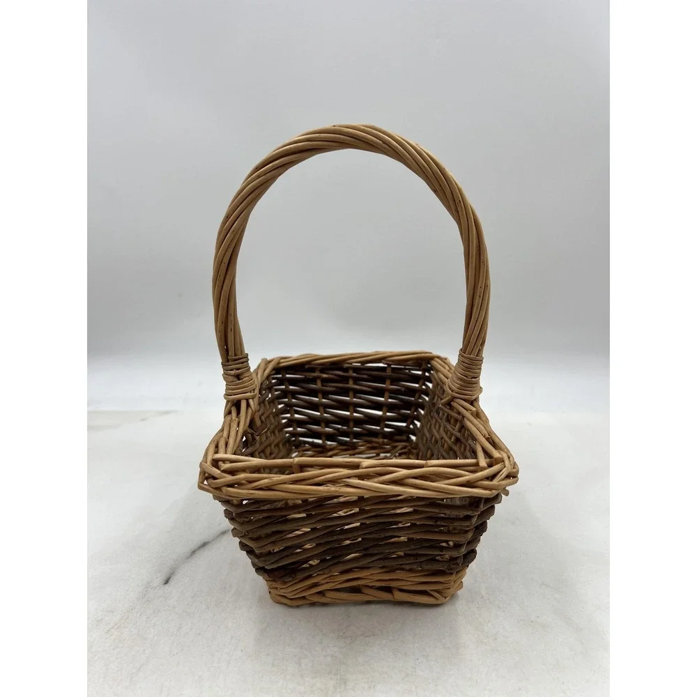 Small Rectangular Wicker Basket with Handle Natural Two-Tone Rustic Decor 9in